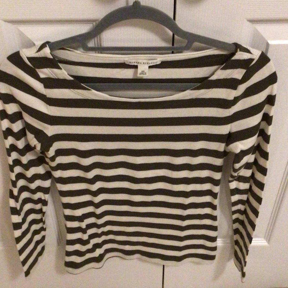 Banana Republic Black and White Striped Long Sleeve Top